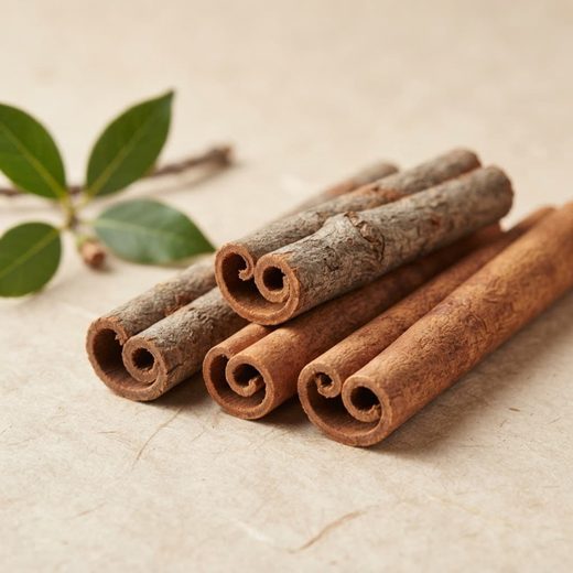 Ramas de corteza de canela (Cinnamomum verum), especia aromática usada en fórmulas digestivas